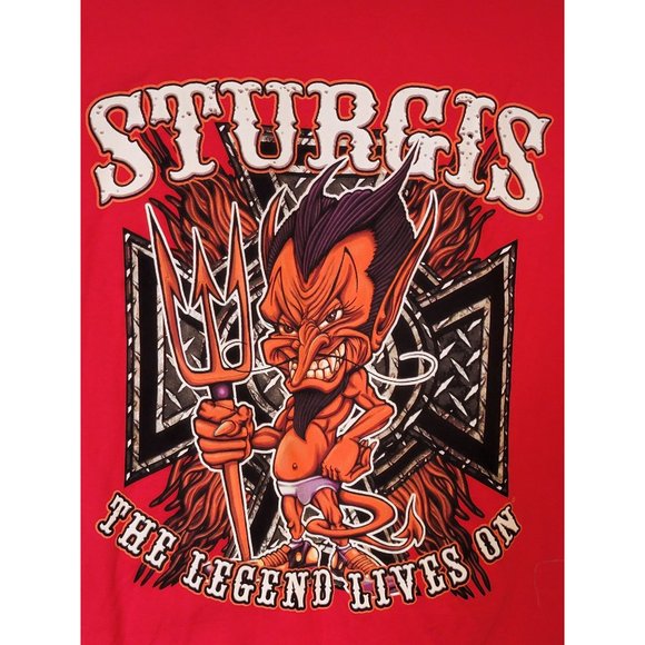 Sturgis 75th Motorcycle Rally Graphic Tee Shirt Gilden Tag Red Size XL - Picture 4 of 8